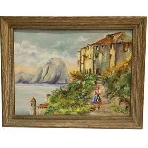 Vintage Original Painting on Board Framed Artist Signed Old World European